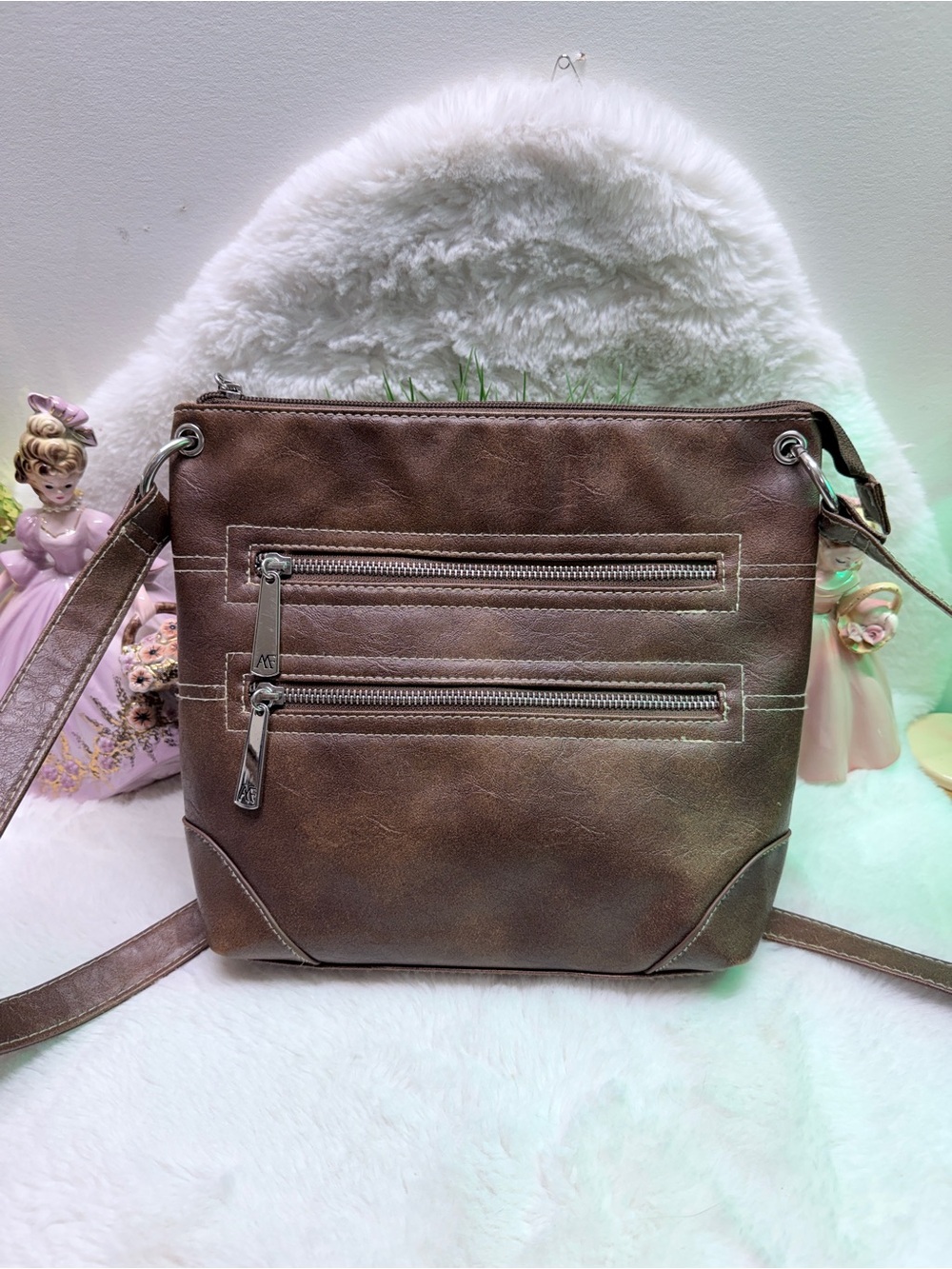 Anne Franco Brown Crossbody Bag with Dual Front Zippers Summer Everyday Purse 👛